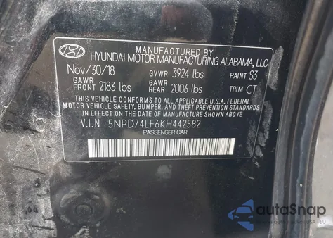 2019 Hyundai Elantra Se z USA, uszkodzony, nr VIN 5NPD74LF6KH442582